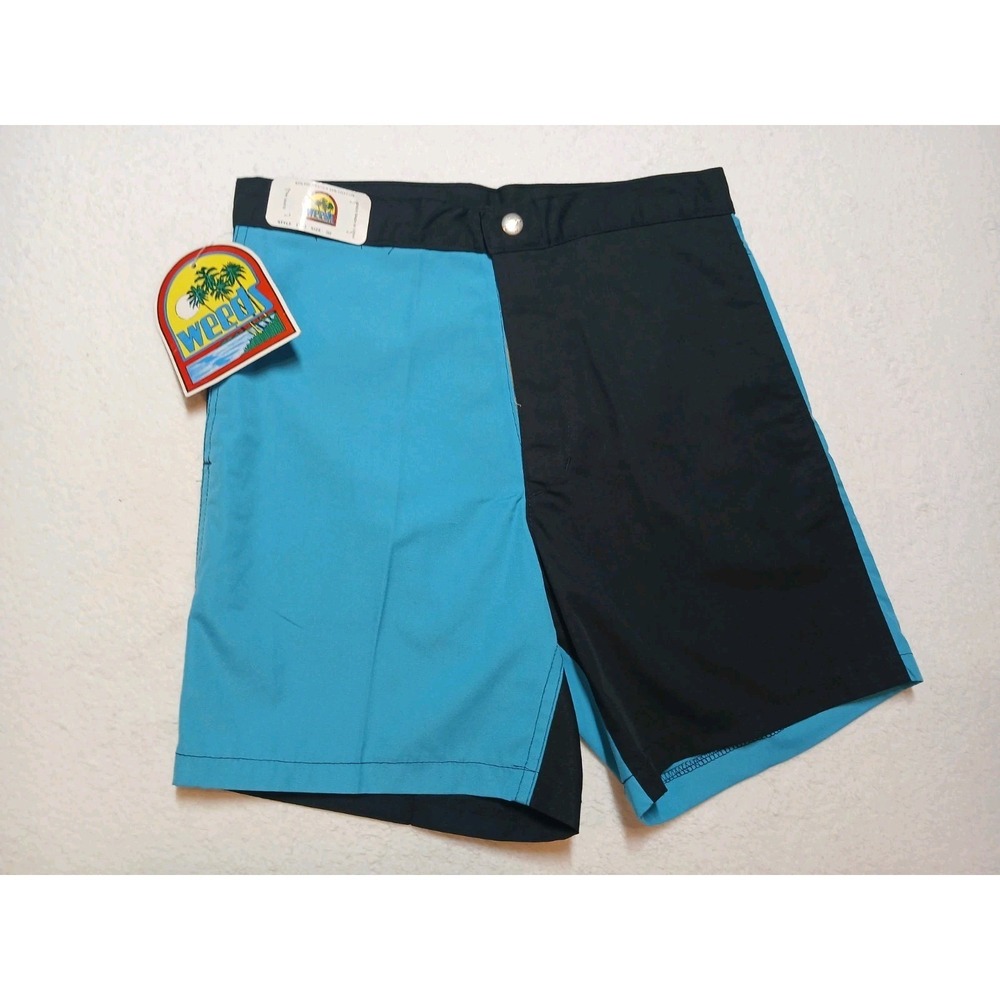VTG‎ Weeds Board Shorts Mens 30 Black Blue Colorblock Surfing Hong Kong 80s NWT